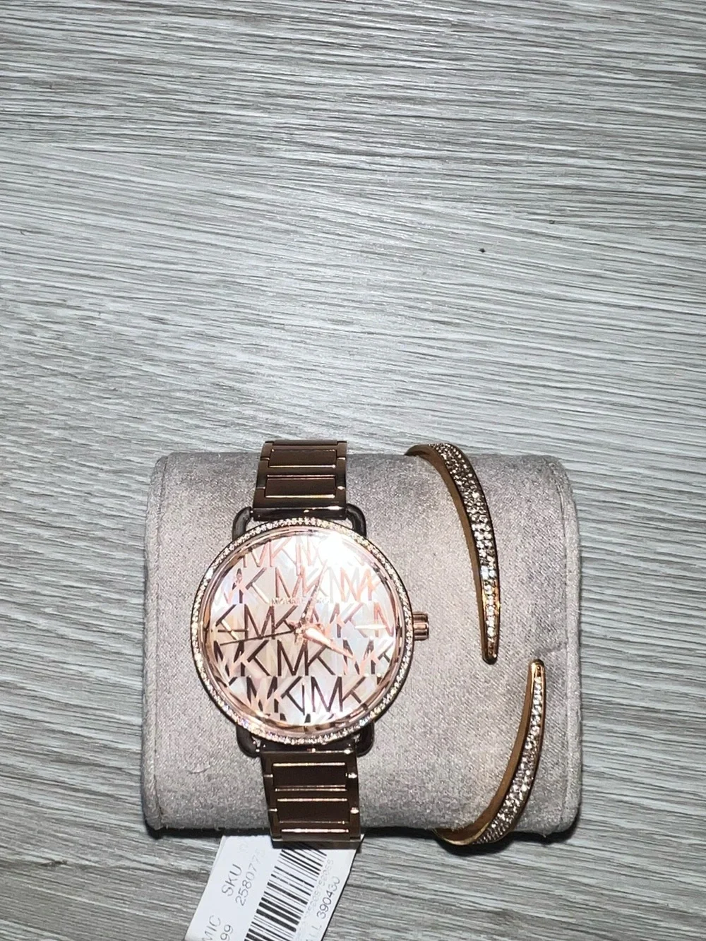 Michael Kors Rose Gold Logo Pattern Watch with Matching Bangle Set